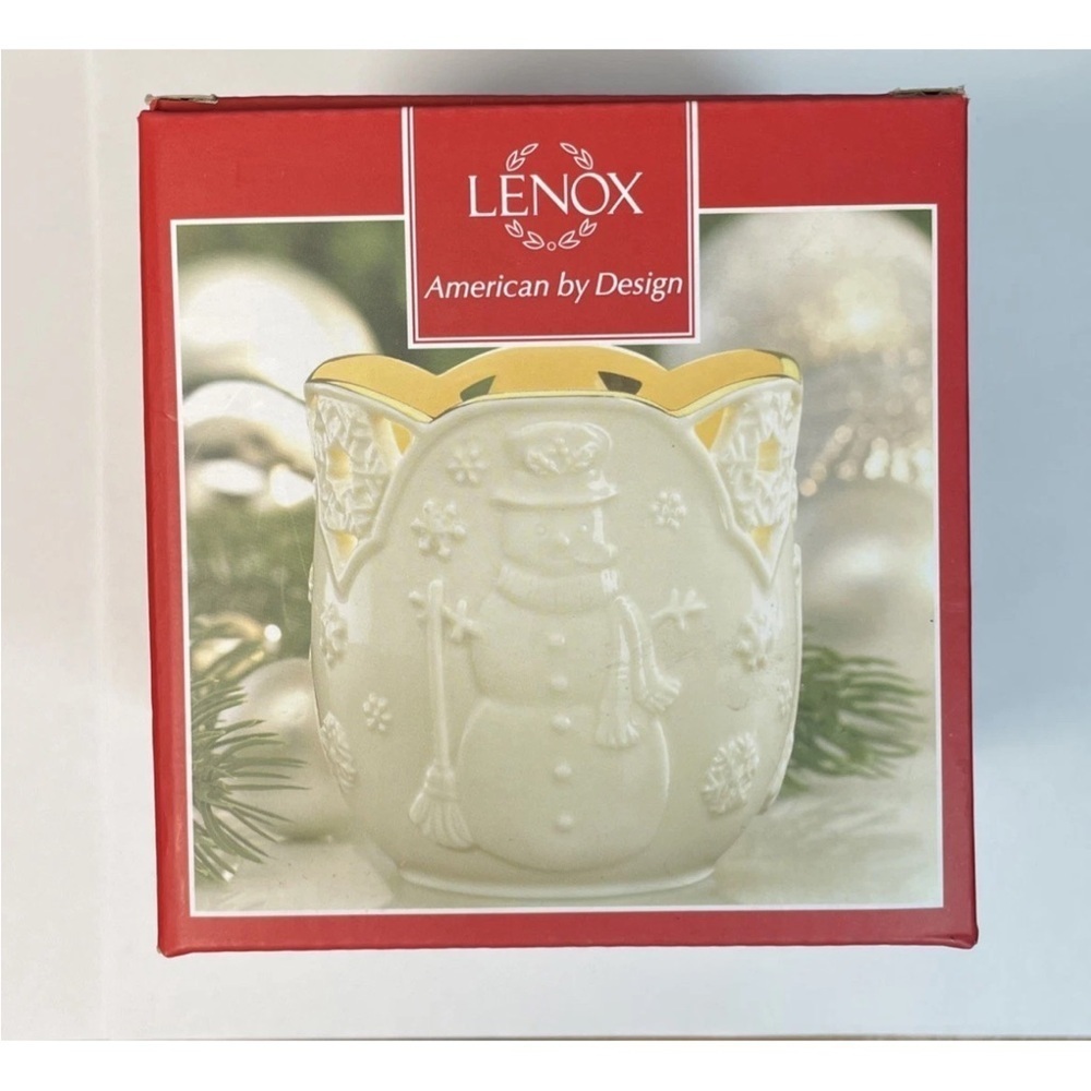 New LENOX TEALIGHT CANDLE HOLDER MERRY LIGHTS SNOWMAN VOTIVE AMERICAN BY DESIGN